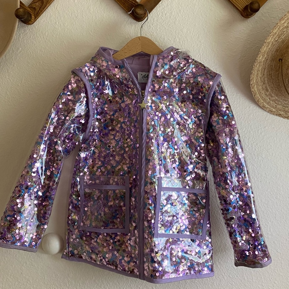 Lola + The Boys lavender sequin rain jacket 4T